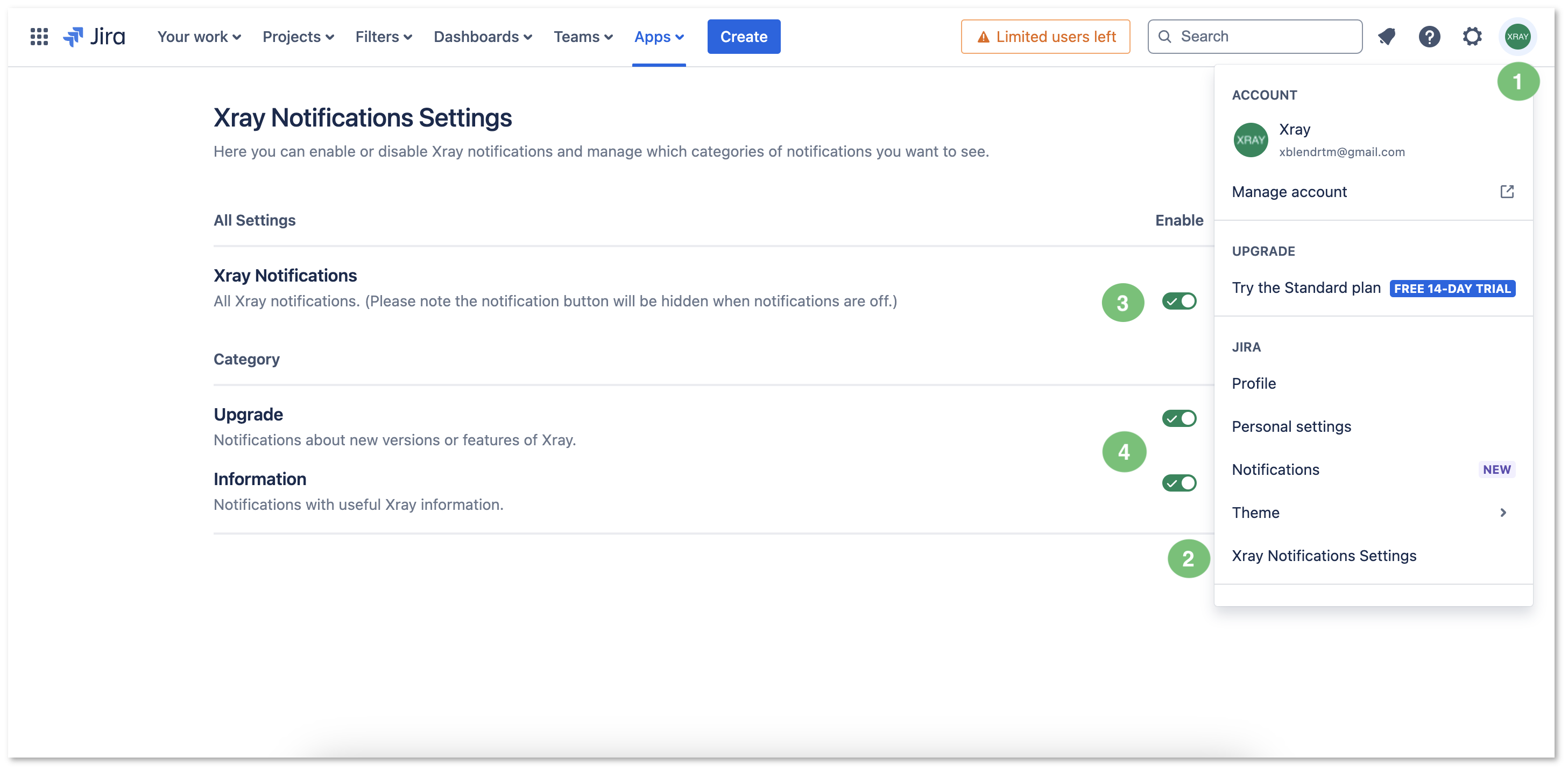 Xray Cloud Documentation > Xray In-App Notifications > Figure 1 - User menu.png (Figure 1 - User menu) Figure 1 - User menu