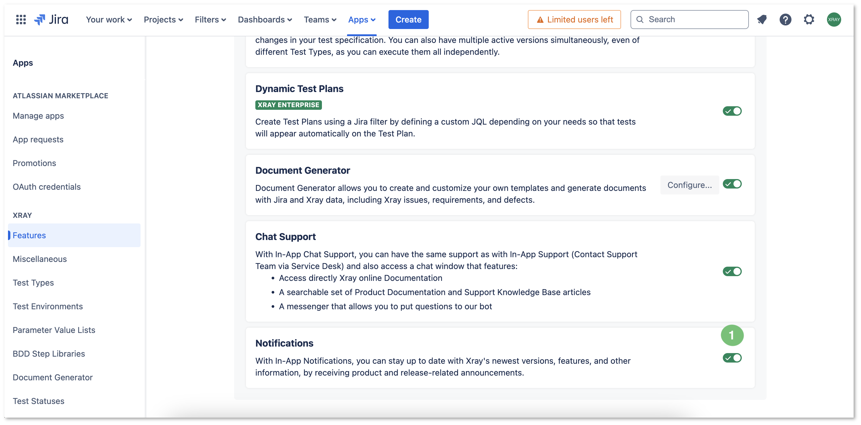 Xray Cloud Documentation > Xray In-App Notifications > Figure 3 - Features.png (Figure 3 - Features) Figure 3 - Features