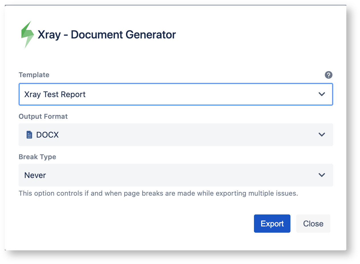XRAY 7.6.0 > Document Generator > Exporting.png