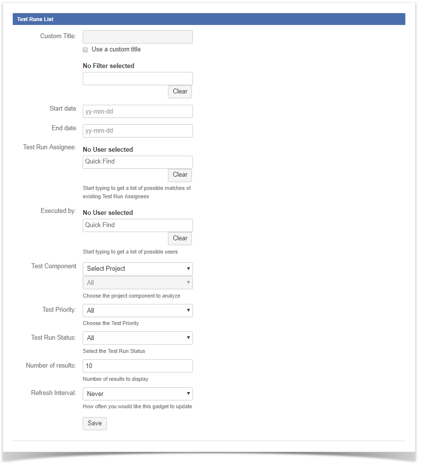 Xray for Jira 3.1 > Test Runs List Gadget > trl-filter.png
