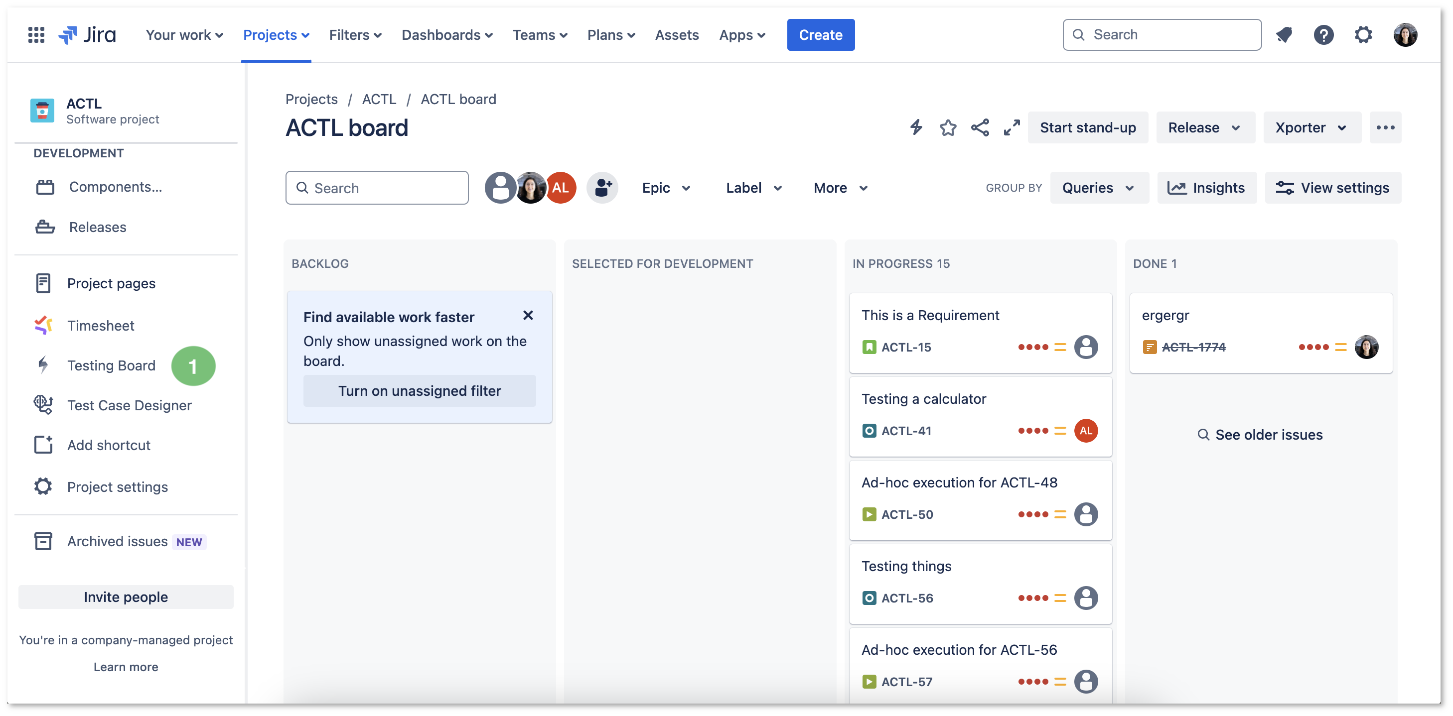 Xray Cloud Documentation > Quick Setup > Figure 5 - Testing board.png (Figure 5 - Testing board) Figure 5 - Testing board