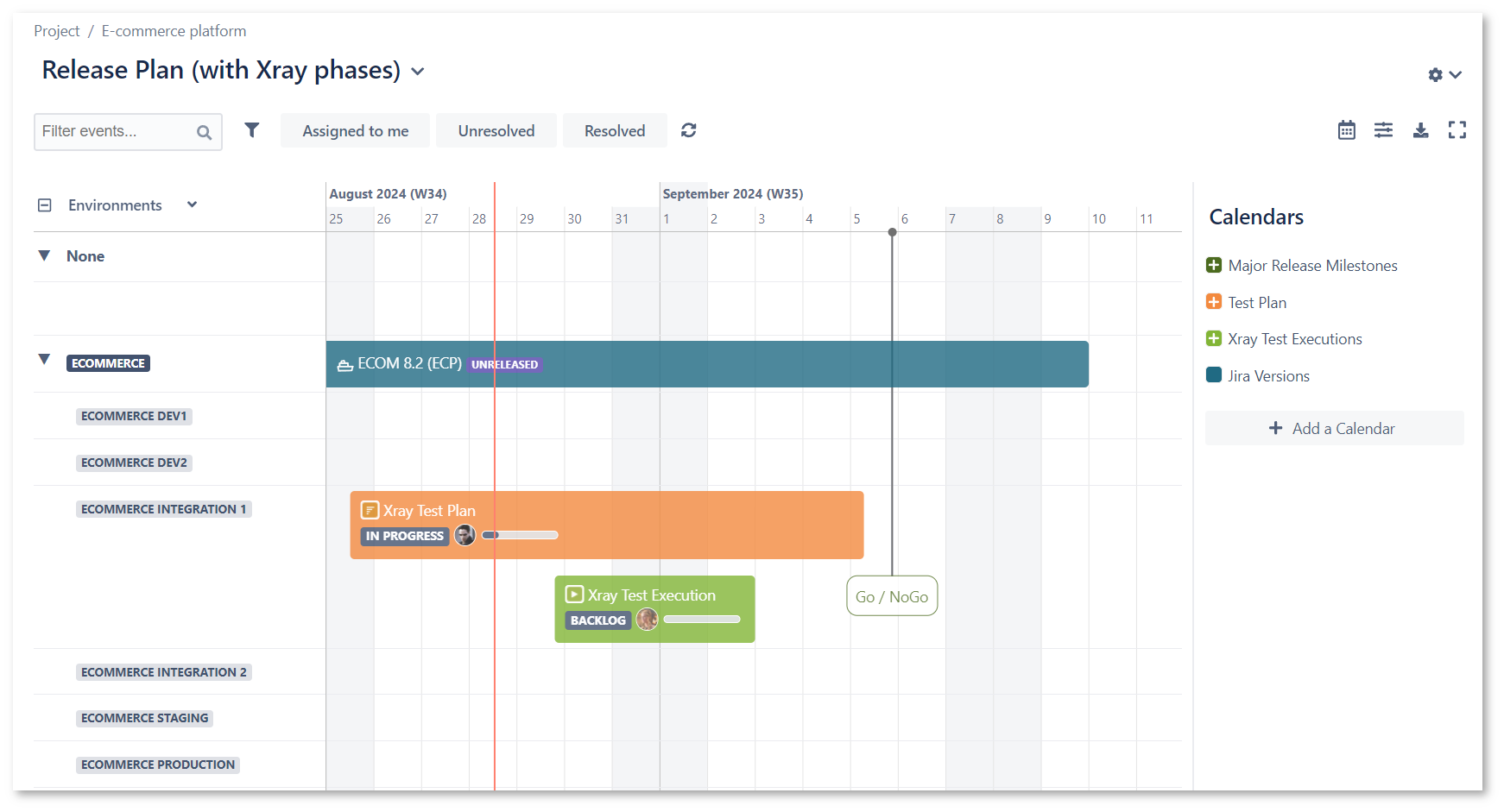Figure 2 - Reschedule Xray issues on the Golive Timeline