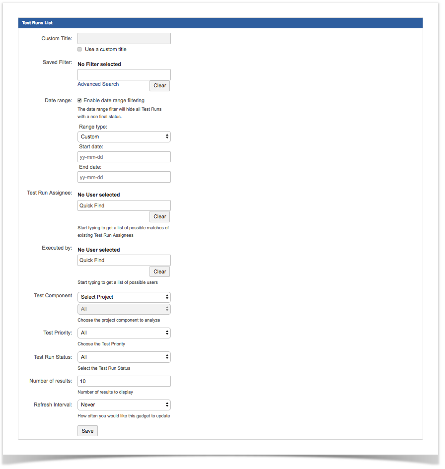 Xray 4.2 > Test Runs List Gadget > test runs list config.png