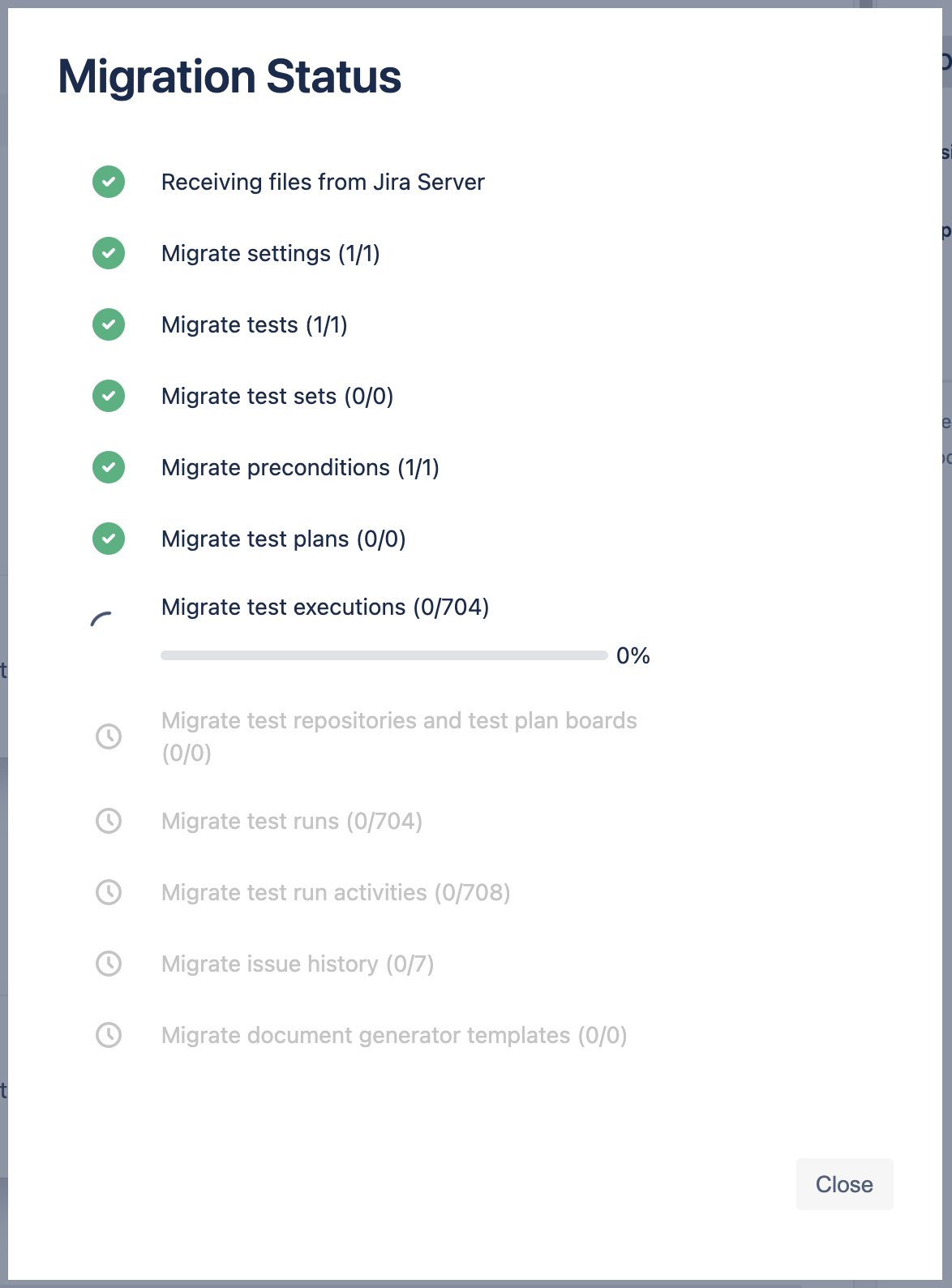 Figure 7 - Migration Status